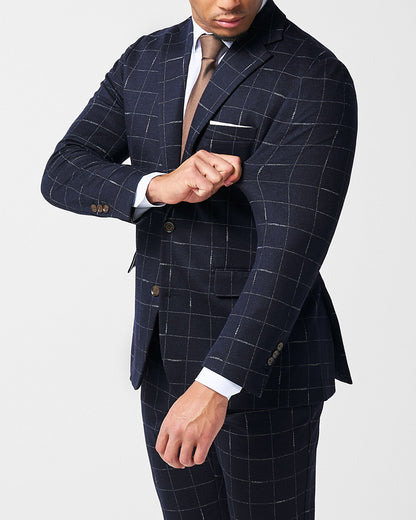 State & Liberty - Athletic Fit Stretch Wool Suit - Midnight Navy & Chalk Windowpane