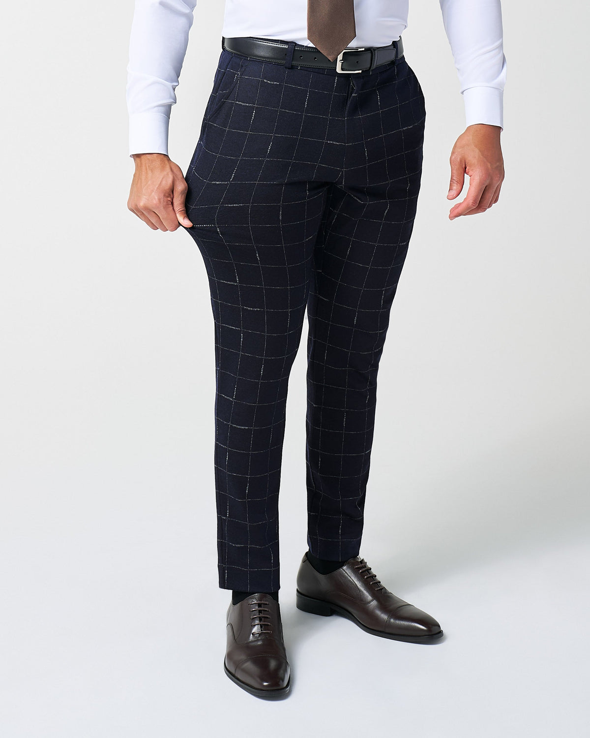 State & Liberty - Athletic Fit Stretch Wool Suit - Midnight Navy & Chalk Windowpane