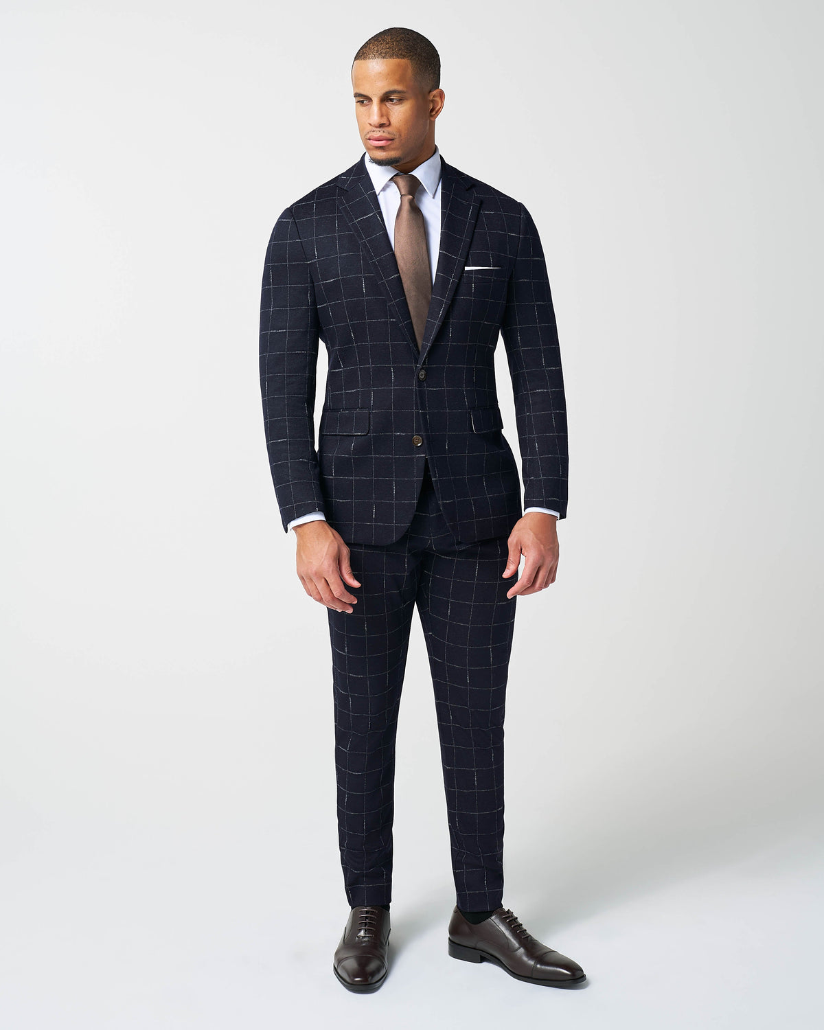 State & Liberty - Athletic Fit Stretch Wool Suit - Midnight Navy & Chalk Windowpane