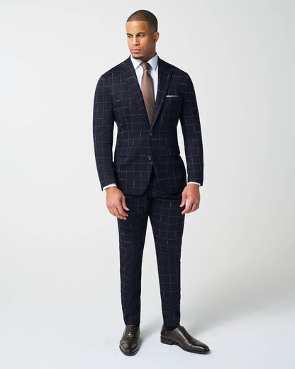 State & Liberty - Athletic Fit Stretch Wool Suit - Midnight Navy & Chalk Windowpane