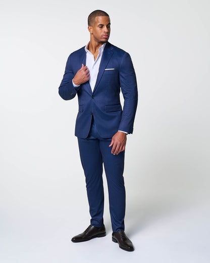 State & Liberty - Athletic Fit Stretch Suit - Navy & White Stripe