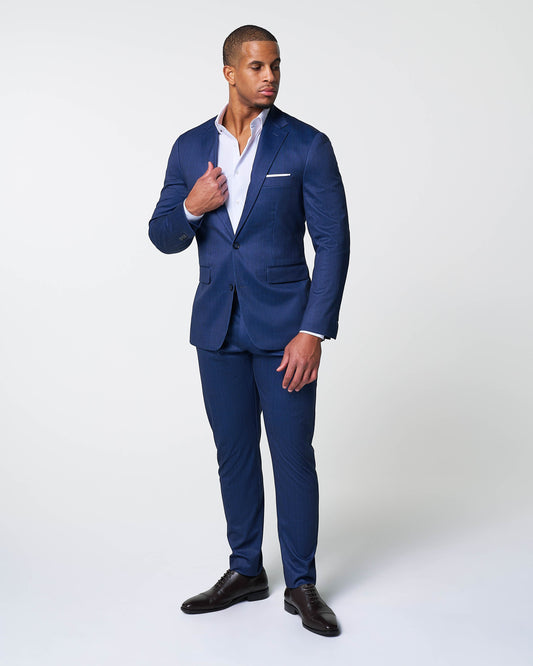 State & Liberty - Athletic Fit Stretch Suit - Navy & White Stripe