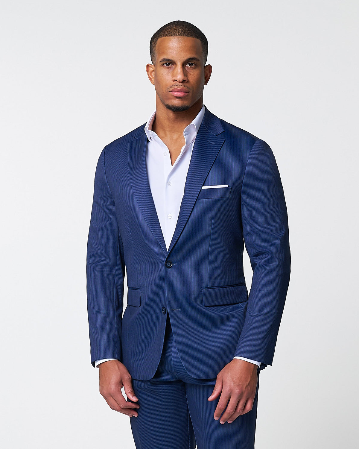 State & Liberty - Athletic Fit Stretch Suit - Navy & White Stripe