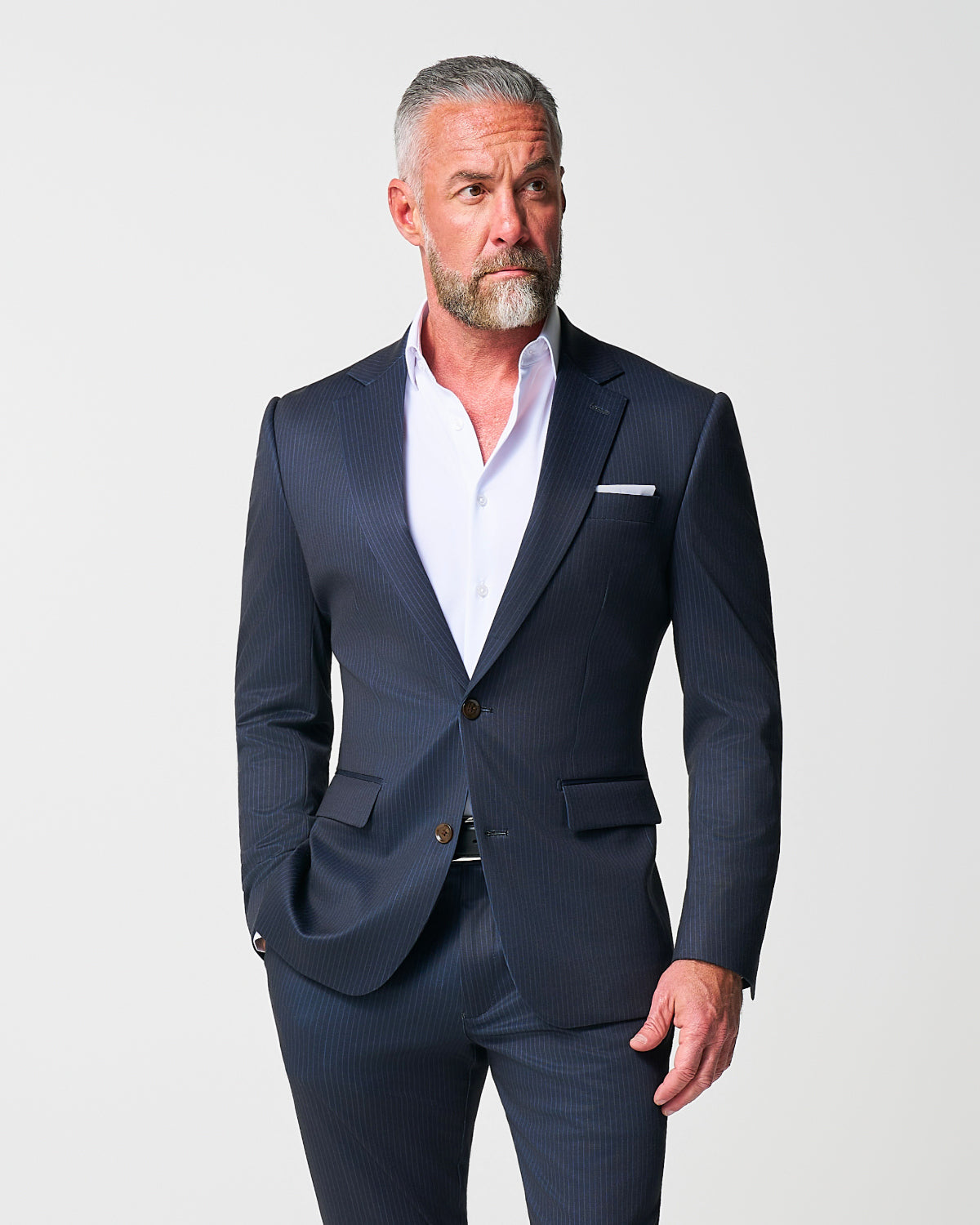 State & Liberty - Athletic Fit Stretch Suit - Knit Blue Chalk Stripe