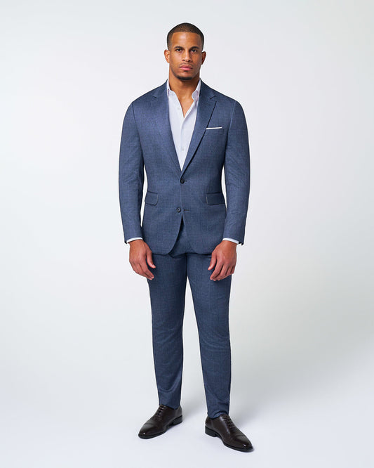 State & Liberty - Athletic Fit Stretch Suit - Storm Blue & Navy Plaid