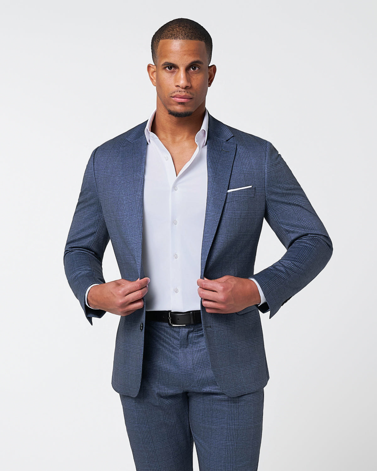 State & Liberty - Athletic Fit Stretch Suit - Storm Blue & Navy Plaid