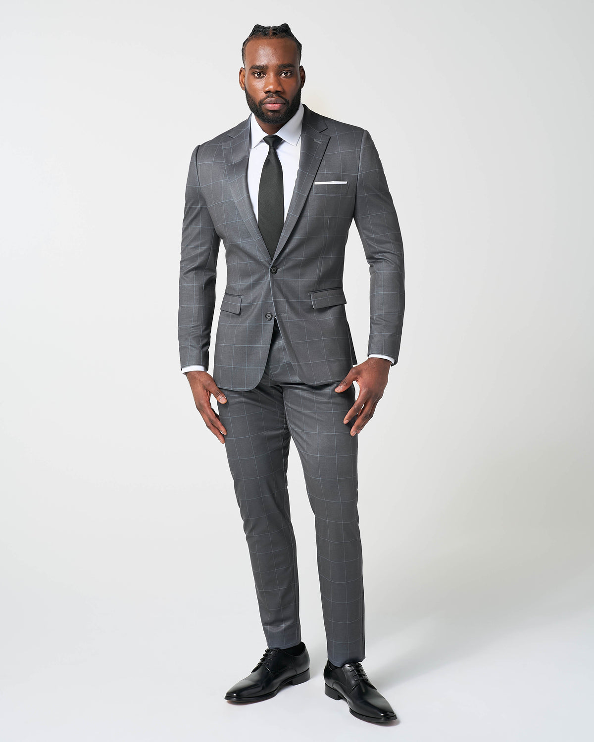 State & Liberty - Athletic Fit Stretch Suit - Grey and White Big Windowpane