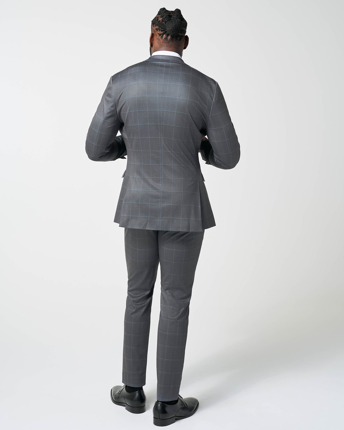 State & Liberty - Athletic Fit Stretch Suit - Grey and White Big Windowpane