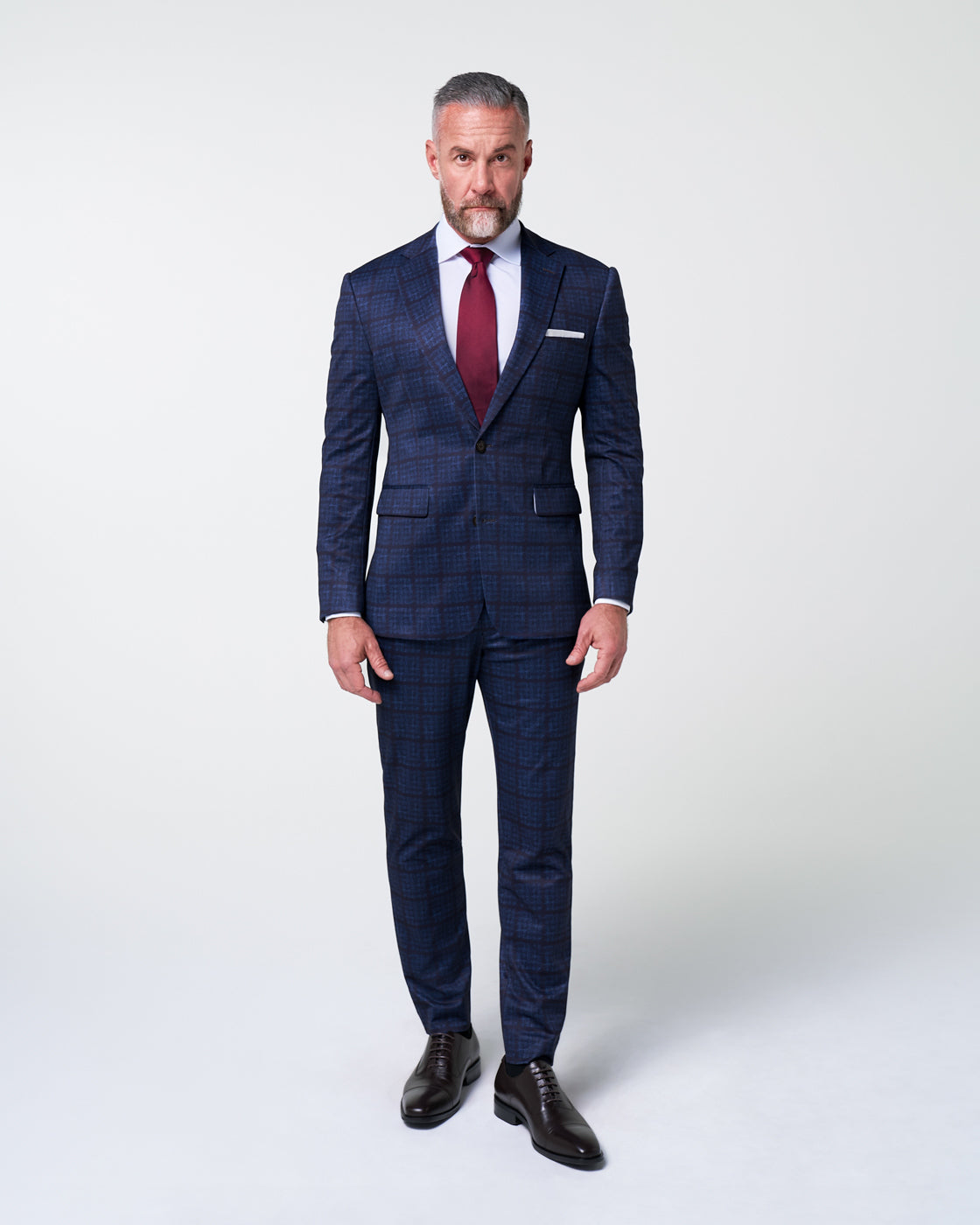 State & Liberty - Athletic Fit Stretch Suit - Navy & Maroon Windowpane