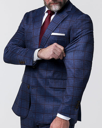State & Liberty - Athletic Fit Stretch Suit - Navy & Maroon Windowpane