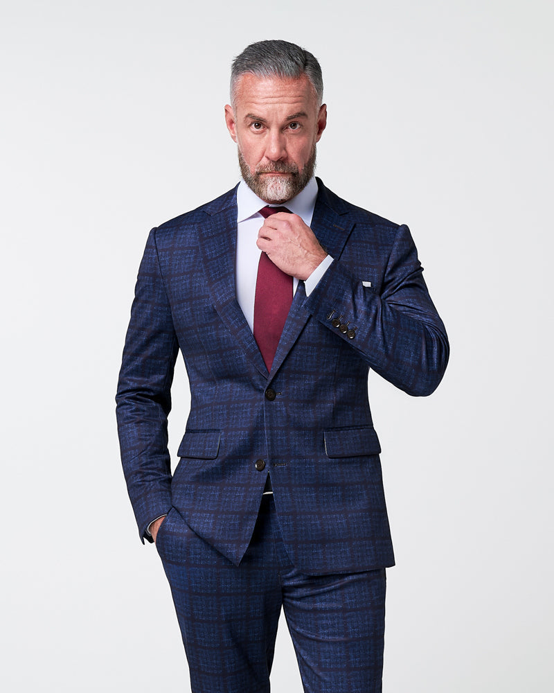 State & Liberty - Athletic Fit Stretch Suit - Navy & Maroon Windowpane