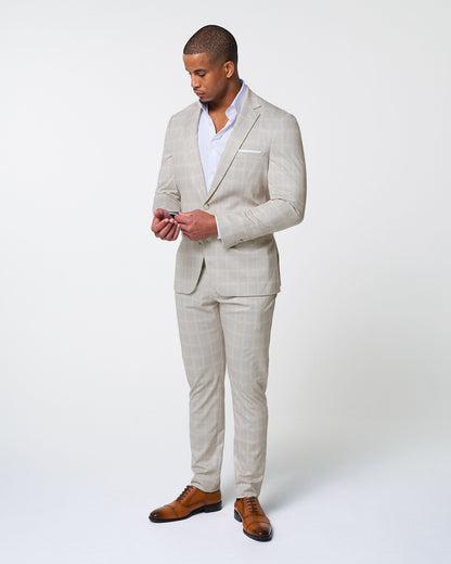 State & Liberty - Athletic Fit Stretch Suit - Tan and White Windowpane Suit