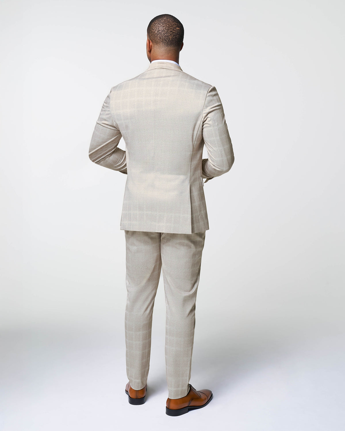State & Liberty - Athletic Fit Stretch Suit - Tan and White Windowpane Suit