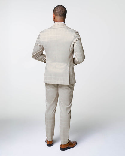 State & Liberty - Athletic Fit Stretch Suit - Tan and White Windowpane Suit