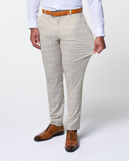 State & Liberty - Athletic Fit Stretch Suit - Tan and White Windowpane Suit