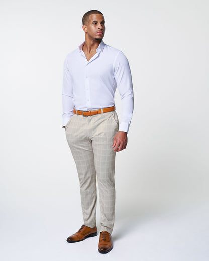 State & Liberty - Athletic Fit Stretch Suit - Tan and White Windowpane Suit