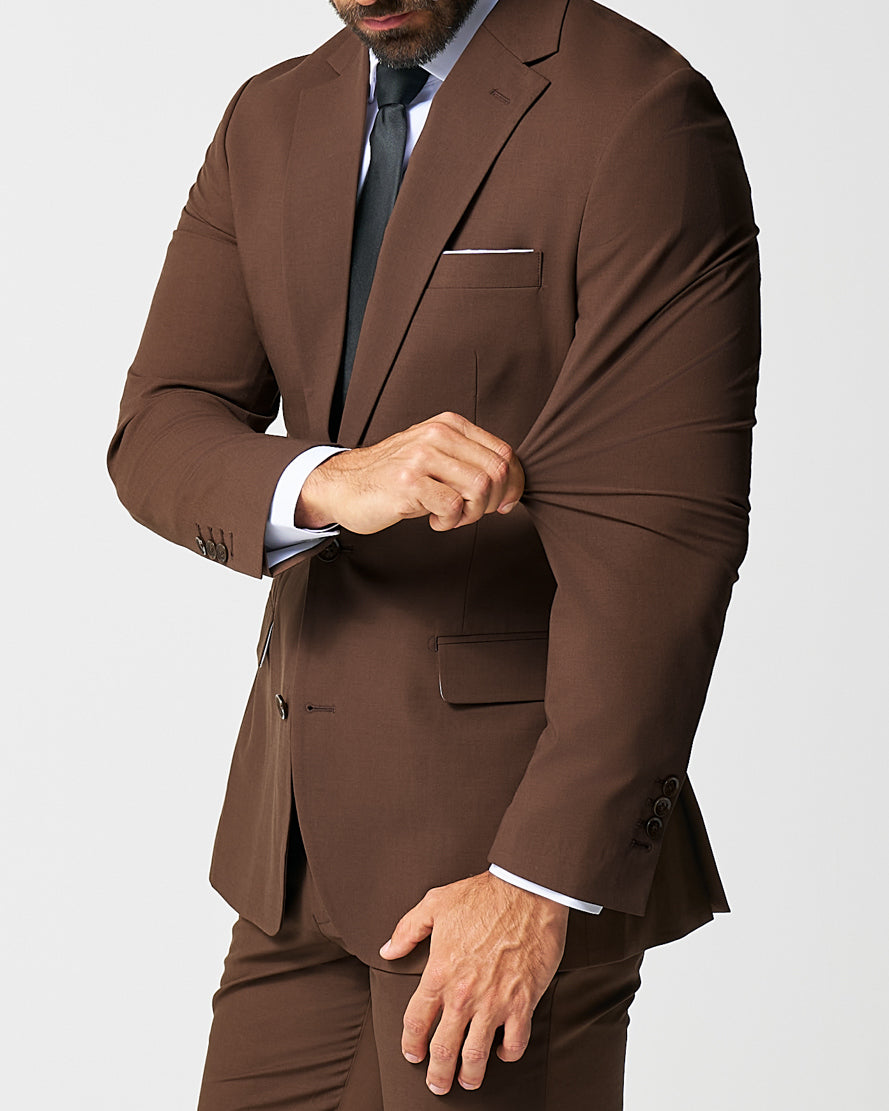 State & Liberty - Athletic Fit Stretch Suit - Lightweight Heathered Chocolate