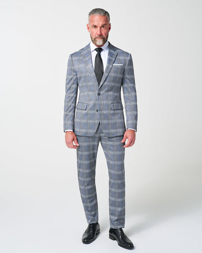 State & Liberty - Athletic Fit Stretch Suit - Grey with Blue Plaid