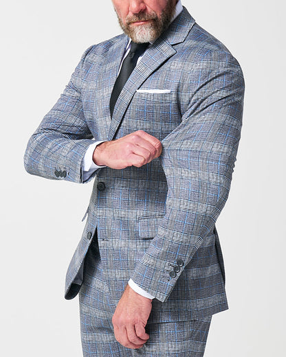 State & Liberty - Athletic Fit Stretch Suit - Grey with Blue Plaid