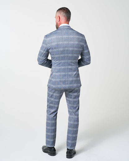 State & Liberty - Athletic Fit Stretch Suit - Grey with Blue Plaid
