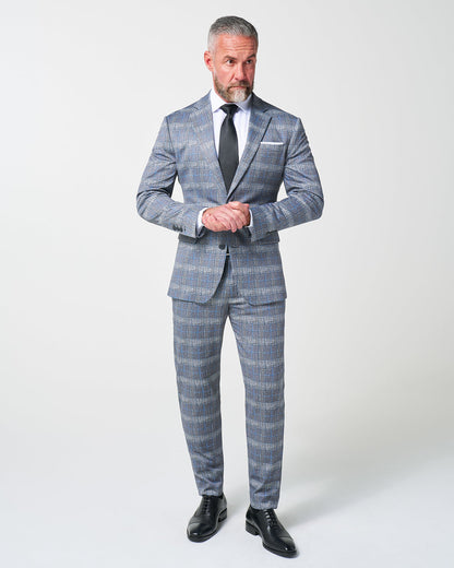 State & Liberty - Athletic Fit Stretch Suit - Grey with Blue Plaid