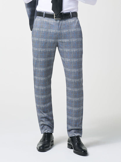 State & Liberty - Athletic Fit Stretch Suit - Grey with Blue Plaid