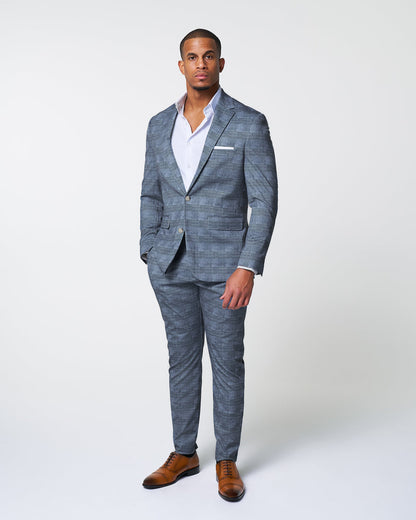 State & Liberty - Athletic Fit Stretch Suit - Knit Light Blue, Navy and White Plaid