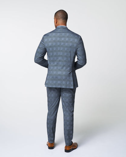 State & Liberty - Athletic Fit Stretch Suit - Knit Light Blue, Navy and White Plaid