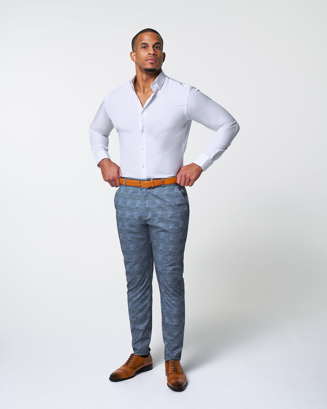 State & Liberty - Athletic Fit Stretch Suit - Knit Light Blue, Navy and White Plaid