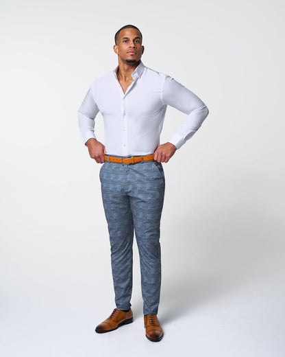 State & Liberty - Athletic Fit Stretch Suit - Knit Light Blue, Navy and White Plaid