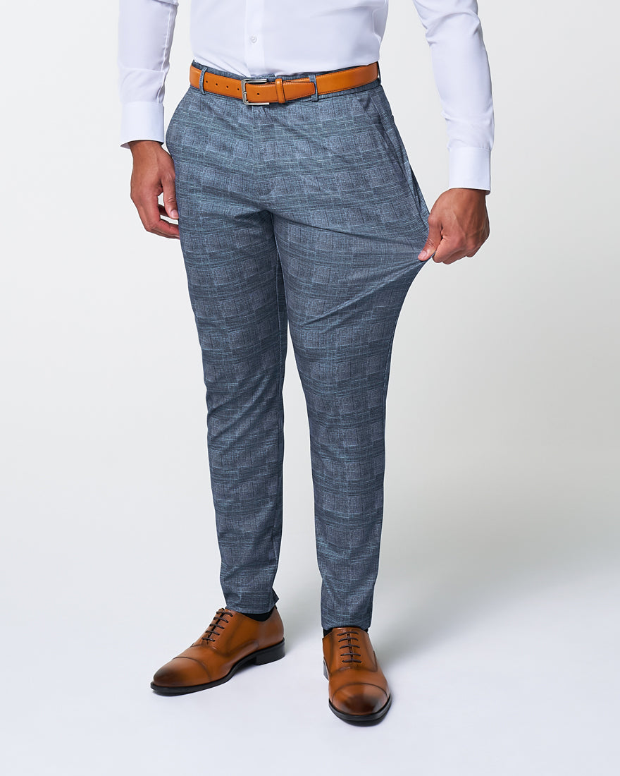 State & Liberty - Athletic Fit Stretch Suit - Knit Light Blue, Navy and White Plaid