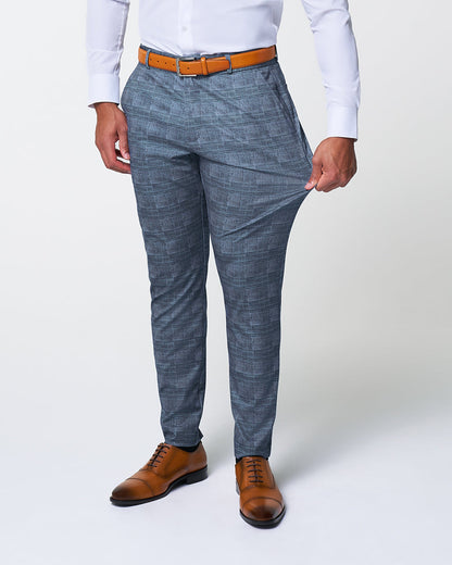 State & Liberty - Athletic Fit Stretch Suit - Knit Light Blue, Navy and White Plaid