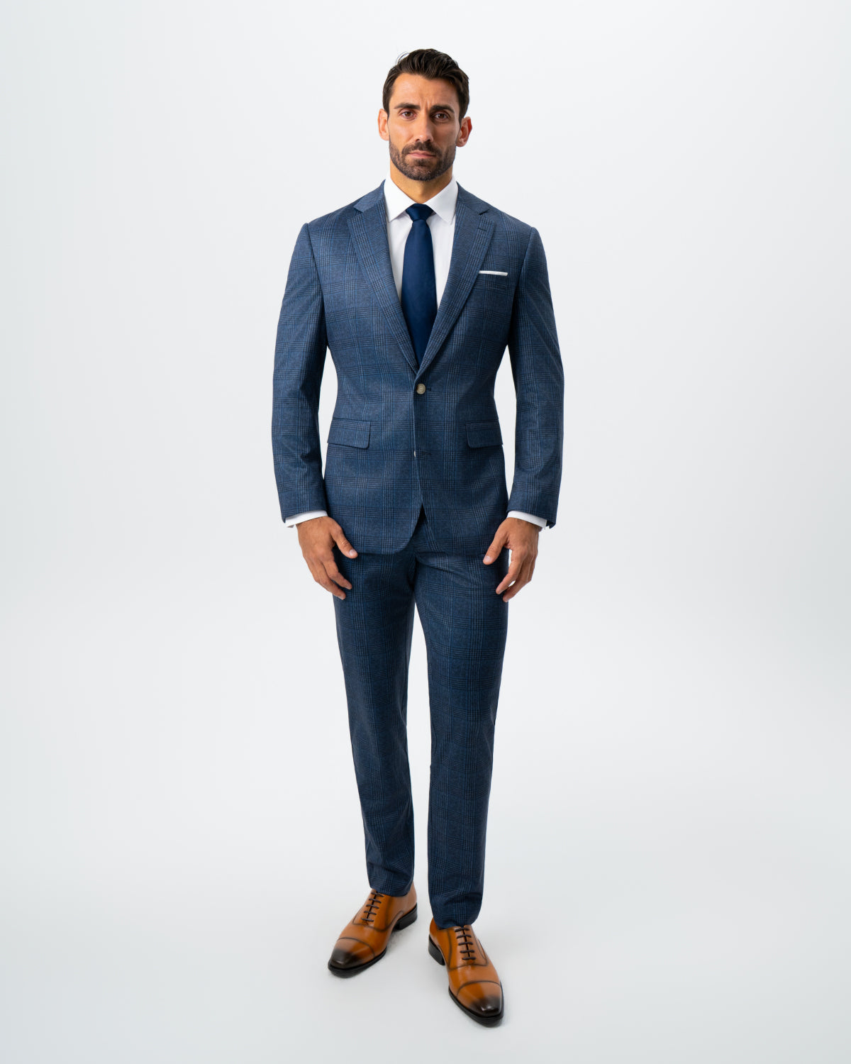 State & Liberty - Athletic Fit Stretch Suit - Electric Blue and Black Plaid