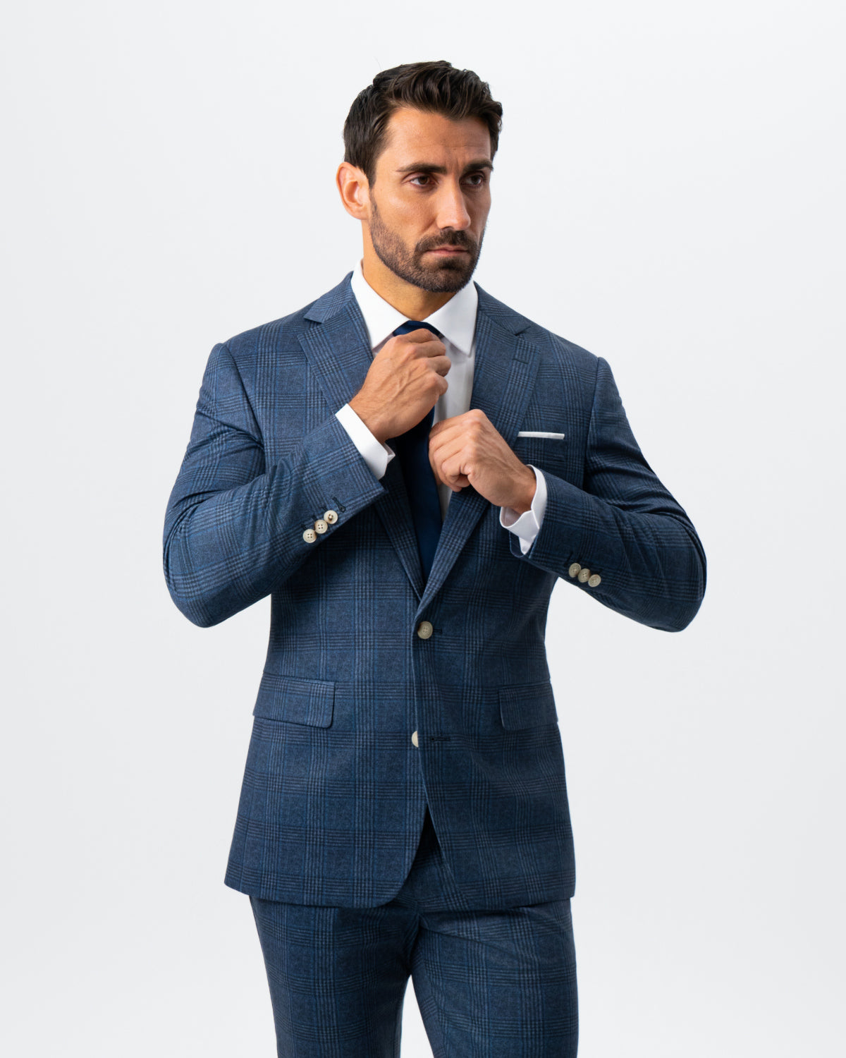 State & Liberty - Athletic Fit Stretch Suit - Electric Blue and Black Plaid