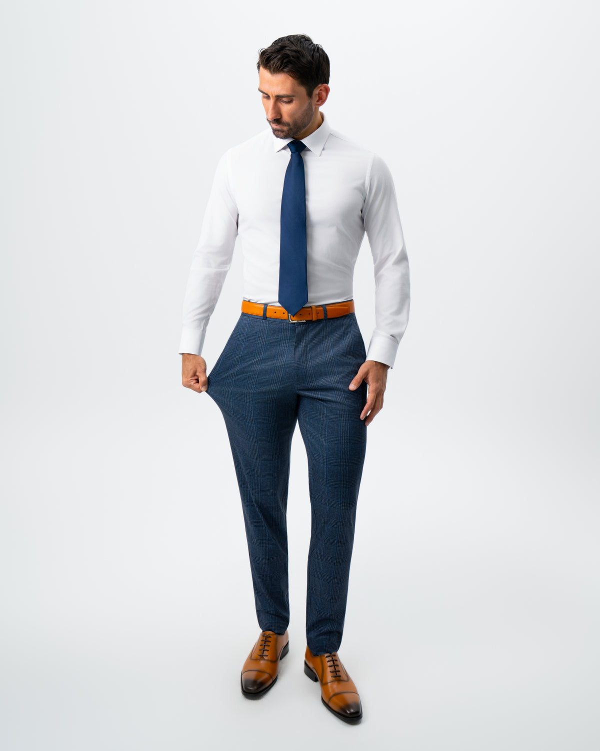 State & Liberty - Athletic Fit Stretch Suit - Electric Blue and Black Plaid