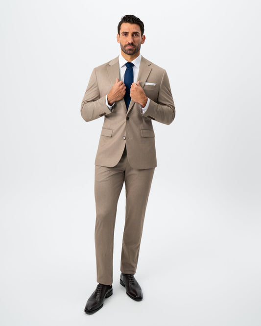 State & Liberty - Athletic Fit Stretch Suit - Khaki and Olive Pinstripe