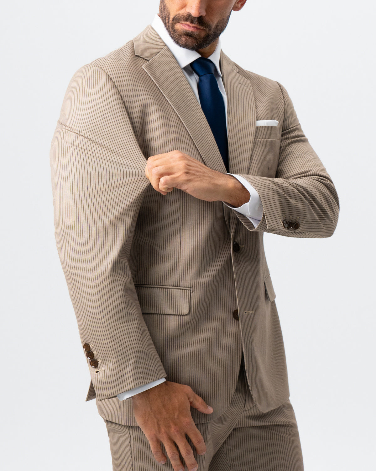 State & Liberty - Athletic Fit Stretch Suit - Khaki and Olive Pinstripe