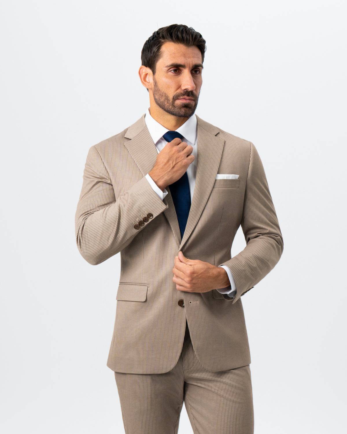 State & Liberty - Athletic Fit Stretch Suit - Khaki and Olive Pinstripe