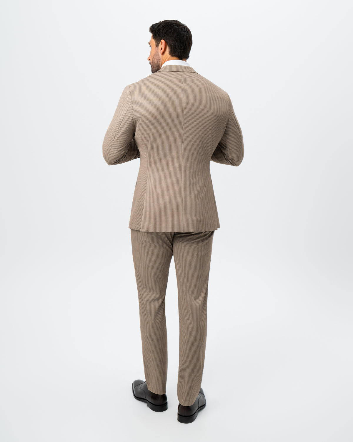 State & Liberty - Athletic Fit Stretch Suit - Khaki and Olive Pinstripe
