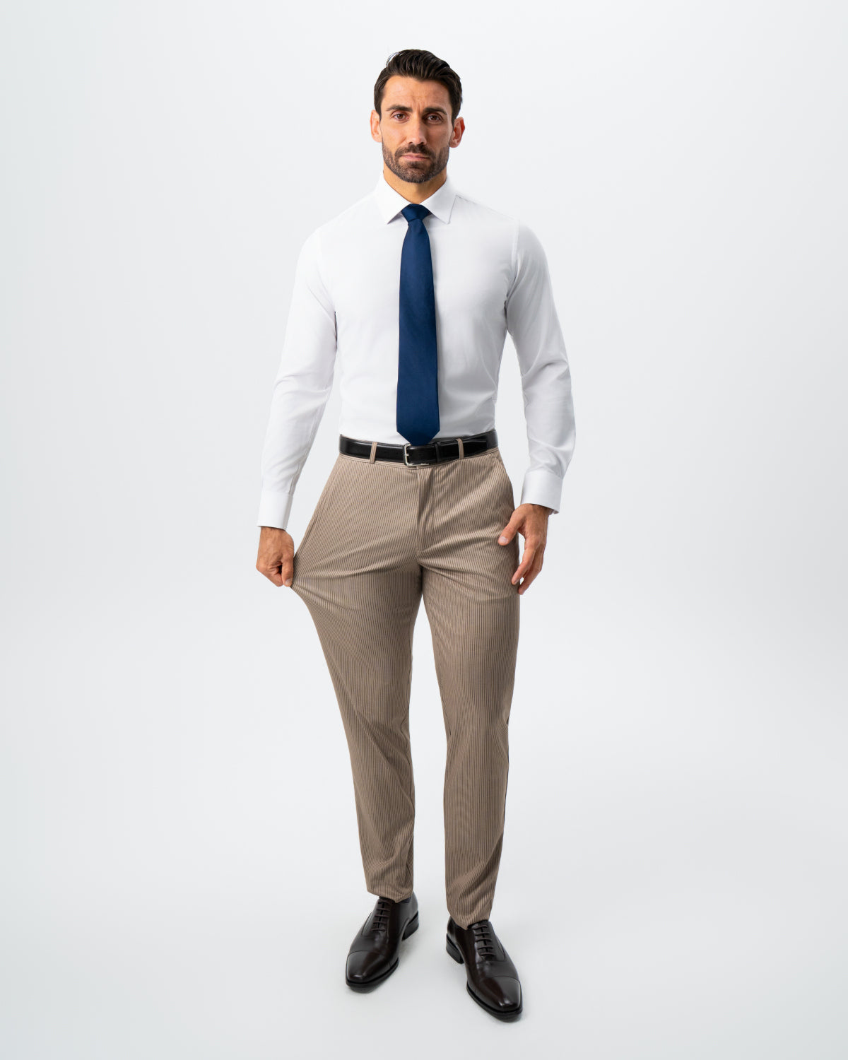 State & Liberty - Athletic Fit Stretch Suit - Khaki and Olive Pinstripe