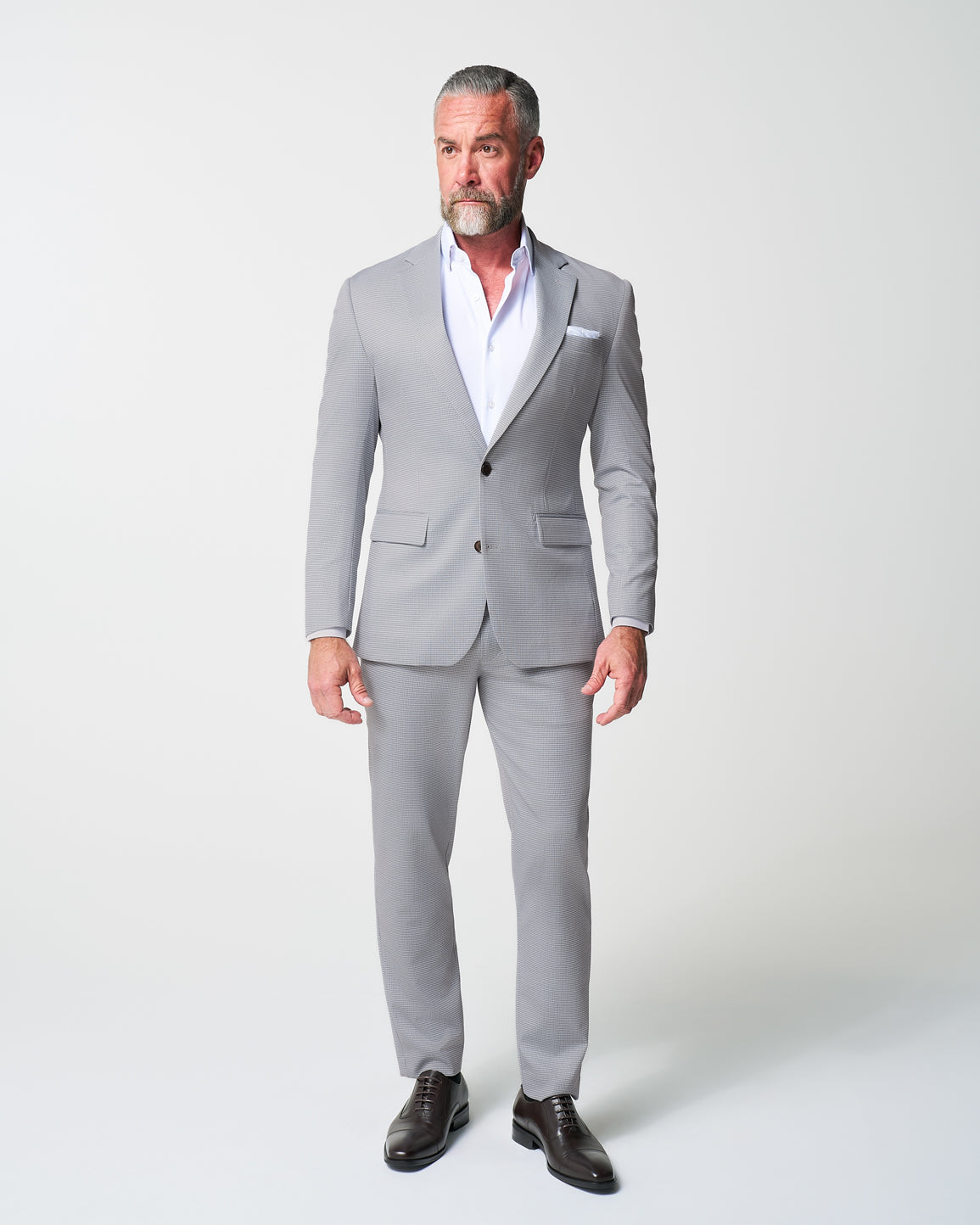 State & Liberty - Athletic Fit Stretch Suit - Grey Houndstooth Microcheck