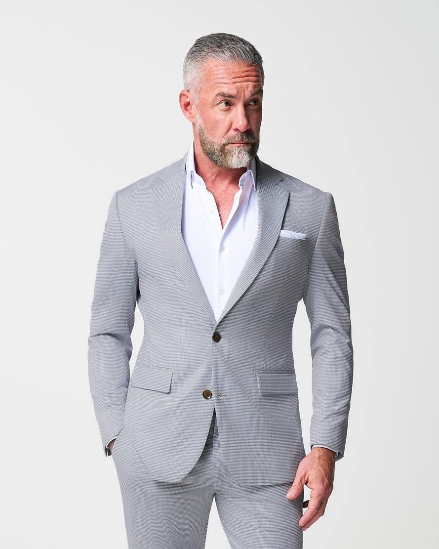 State & Liberty - Athletic Fit Stretch Suit - Grey Houndstooth Microcheck