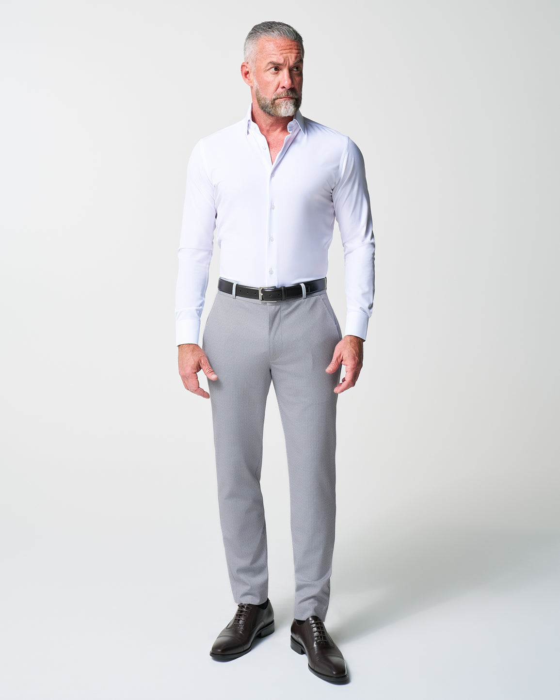 State & Liberty - Athletic Fit Stretch Suit - Grey Houndstooth Microcheck