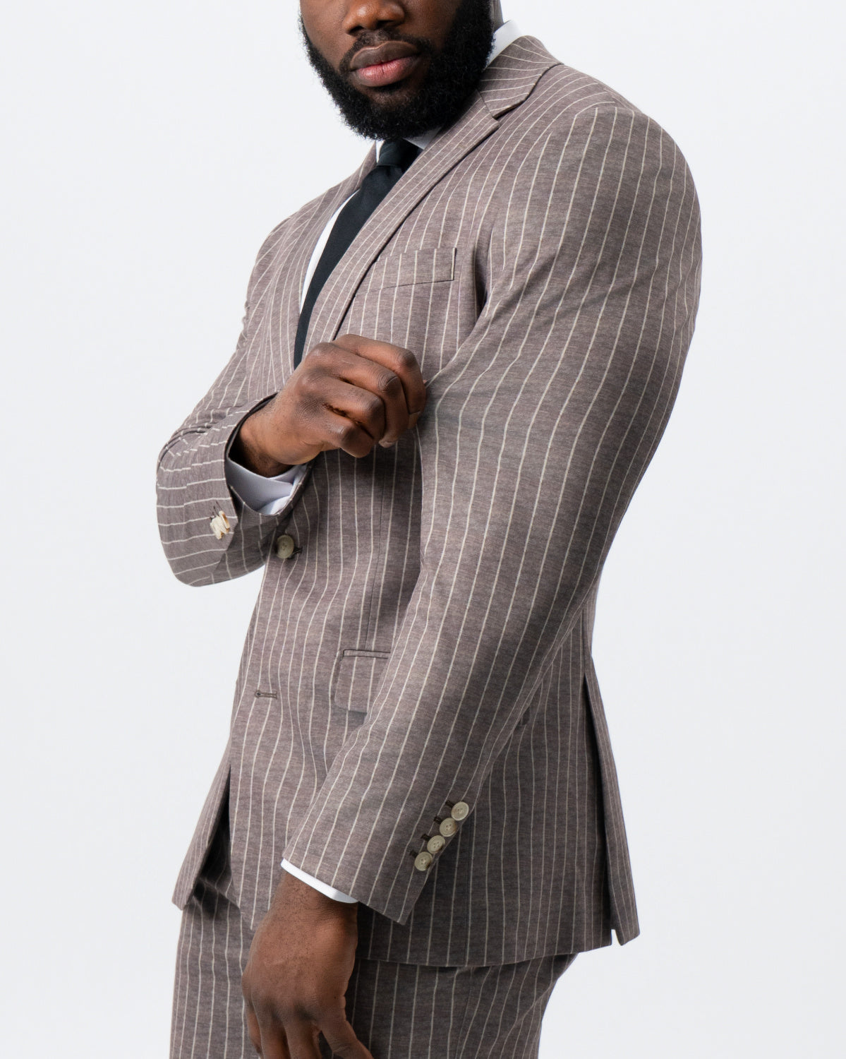 State & Liberty - Athletic Fit Stretch Suit - Textured Light Brown with Cream Stripe