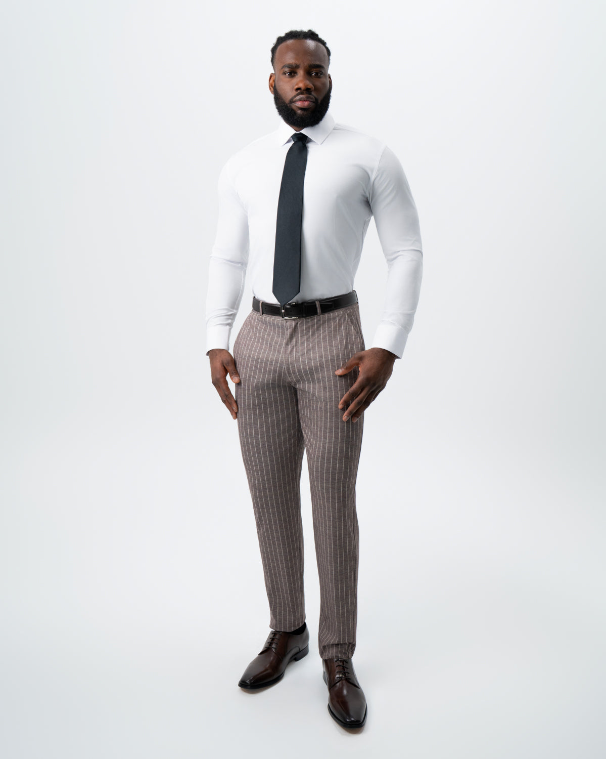 State & Liberty - Athletic Fit Stretch Suit - Textured Light Brown with Cream Stripe
