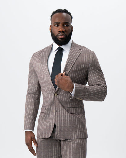 State & Liberty - Athletic Fit Stretch Suit - Textured Light Brown with Cream Stripe