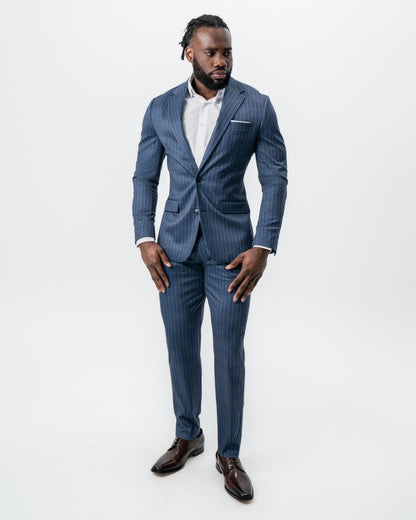 State & Liberty - Athletic Fit Stretch Suit - Textured Navy Chalk Stripe