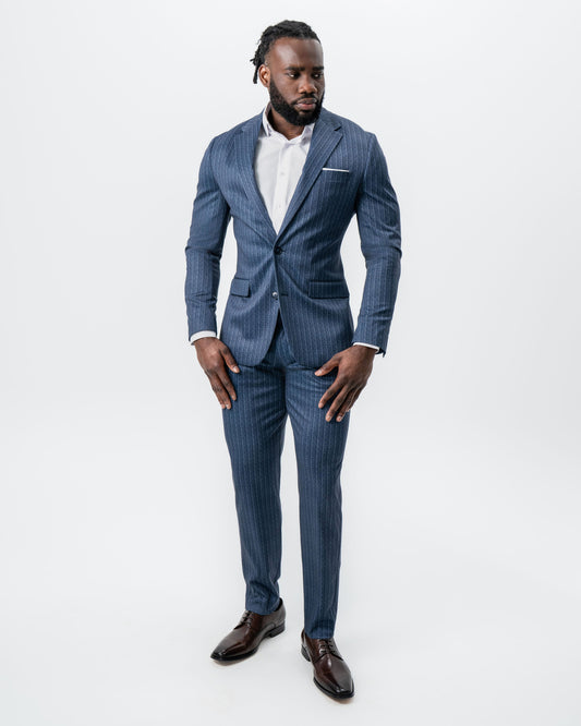 State & Liberty - Athletic Fit Stretch Suit - Textured Navy Chalk Stripe