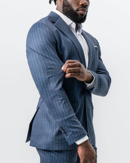 State & Liberty - Athletic Fit Stretch Suit - Textured Navy Chalk Stripe
