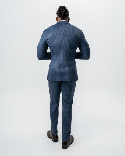 State & Liberty - Athletic Fit Stretch Suit - Textured Navy Chalk Stripe